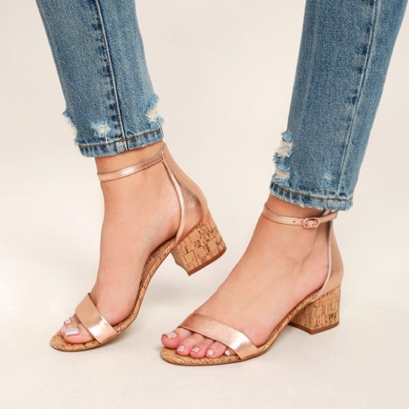 Steve Madden Shoes - Steve Madden Irenee-C Rose Gold and Cork Heels